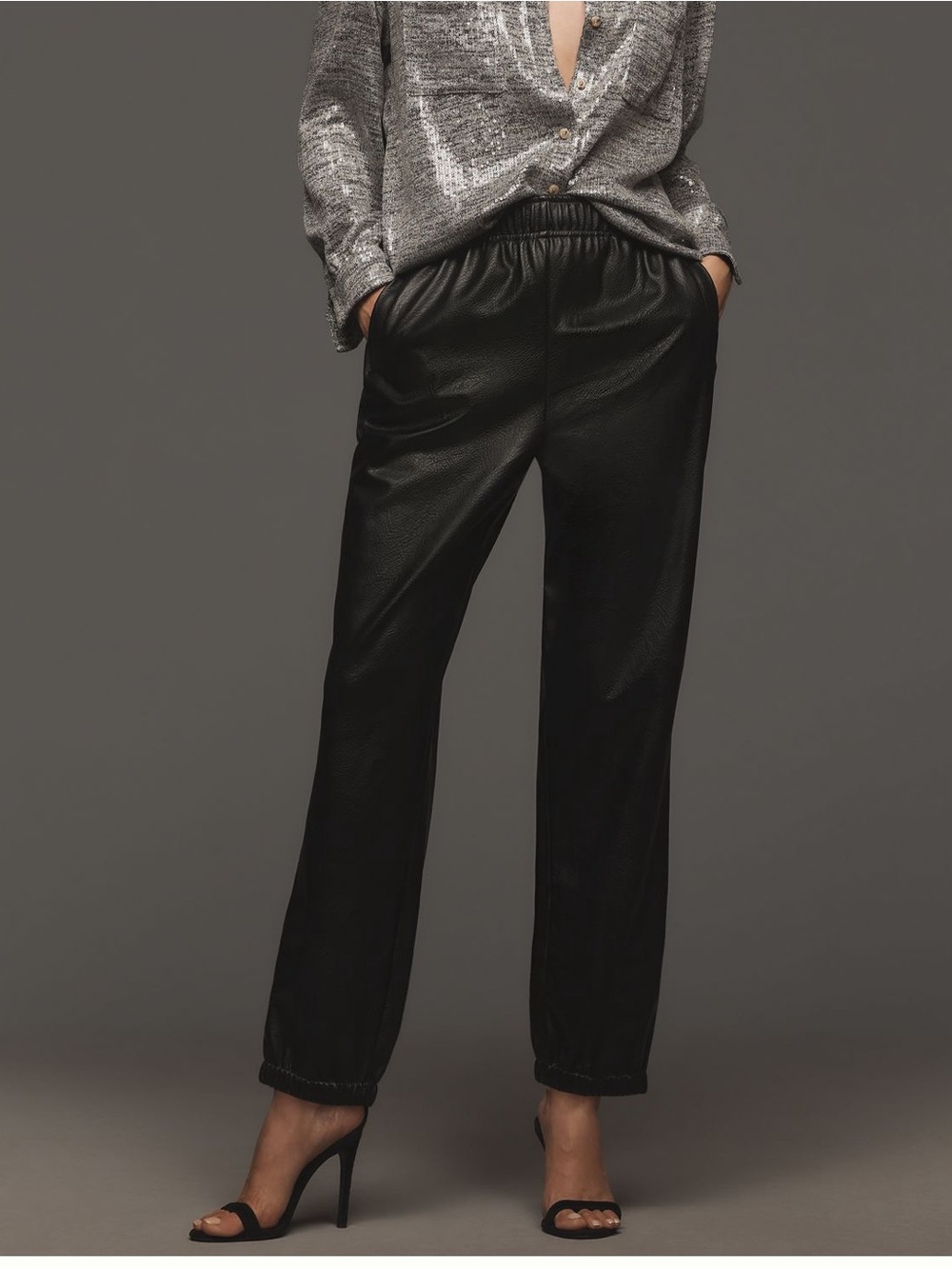 Anthropologie Avec Les Filles Faux-Leather Jogger Pant Ankle Zip New Black